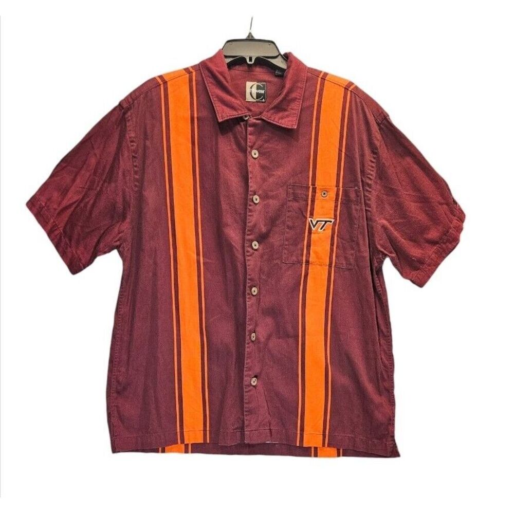 Virginia Tech VT‎ Hokies Chiliwear Medium Button Shirt Maroon Vertical Striped